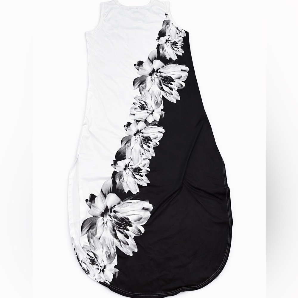 Black White Floral Colorblock Sleeveless Stretch Maxi Dress XXL NWOT
